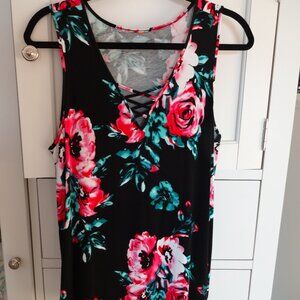 Sleeveless Criss-Cross Floral Top, Size L